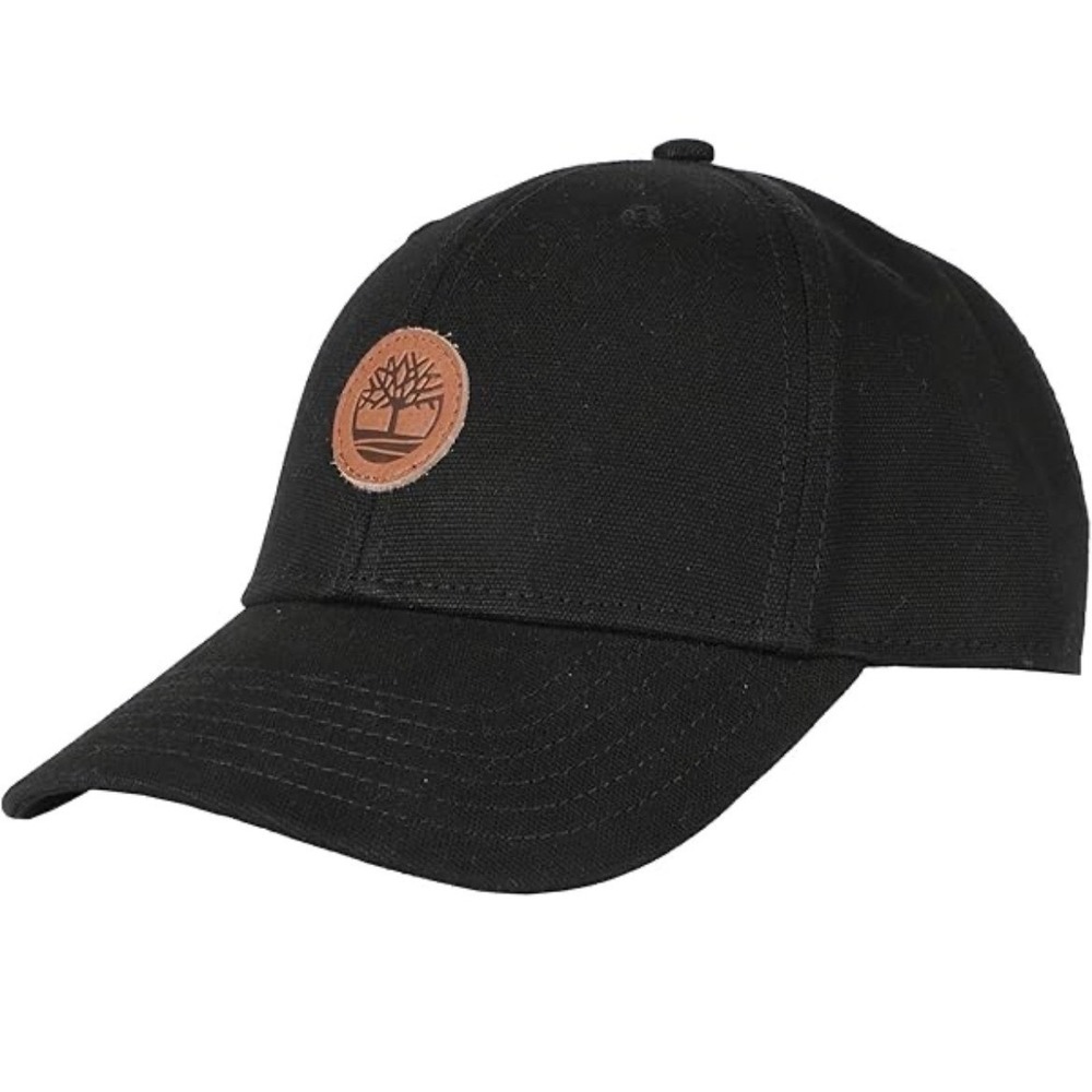 Timberland Mens Black Canvas Baseball Cap Leather Logo Hat TH340016S OSFM New